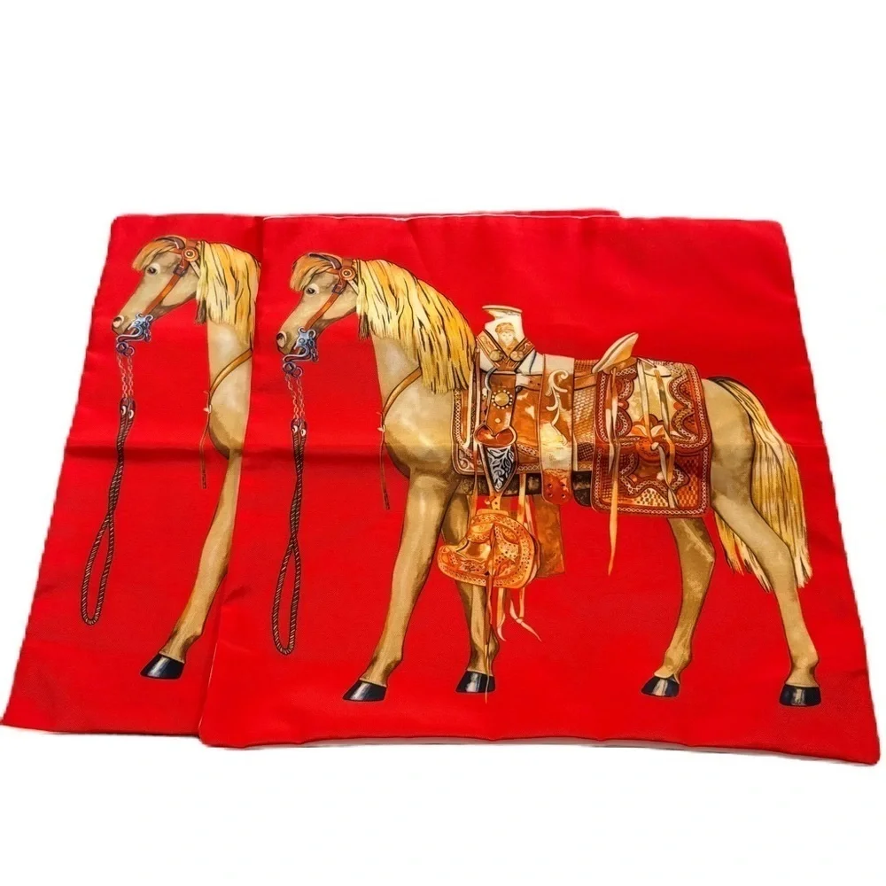 Mon Petit Cheval Mexicain Red Equestrian Print Throw Pillow Cover Set Horse